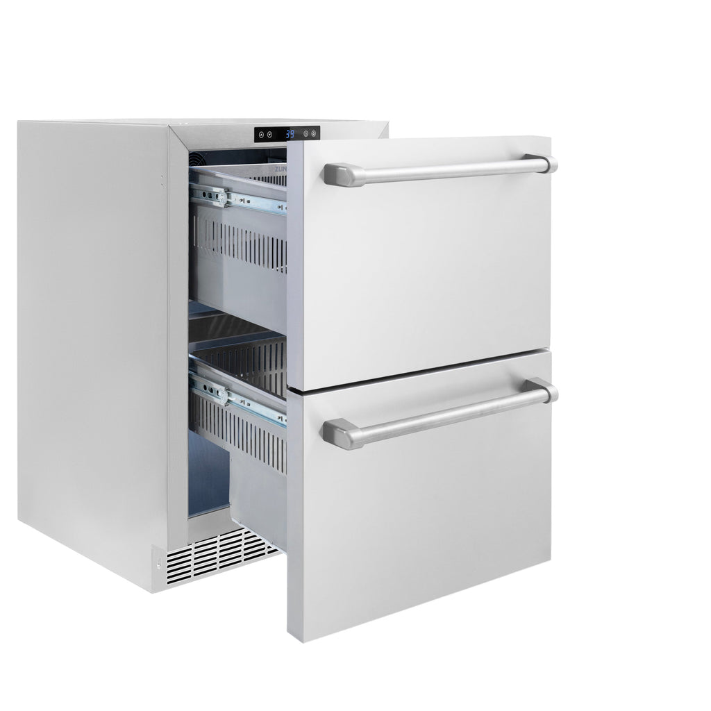 ZLINE 24-Inch Outdoor Refrigerator Drawer 4.6 Cu. Ft. Capacity Stainless Steel Dual Drawer 168-Can Storage (RDSO-ST-24)