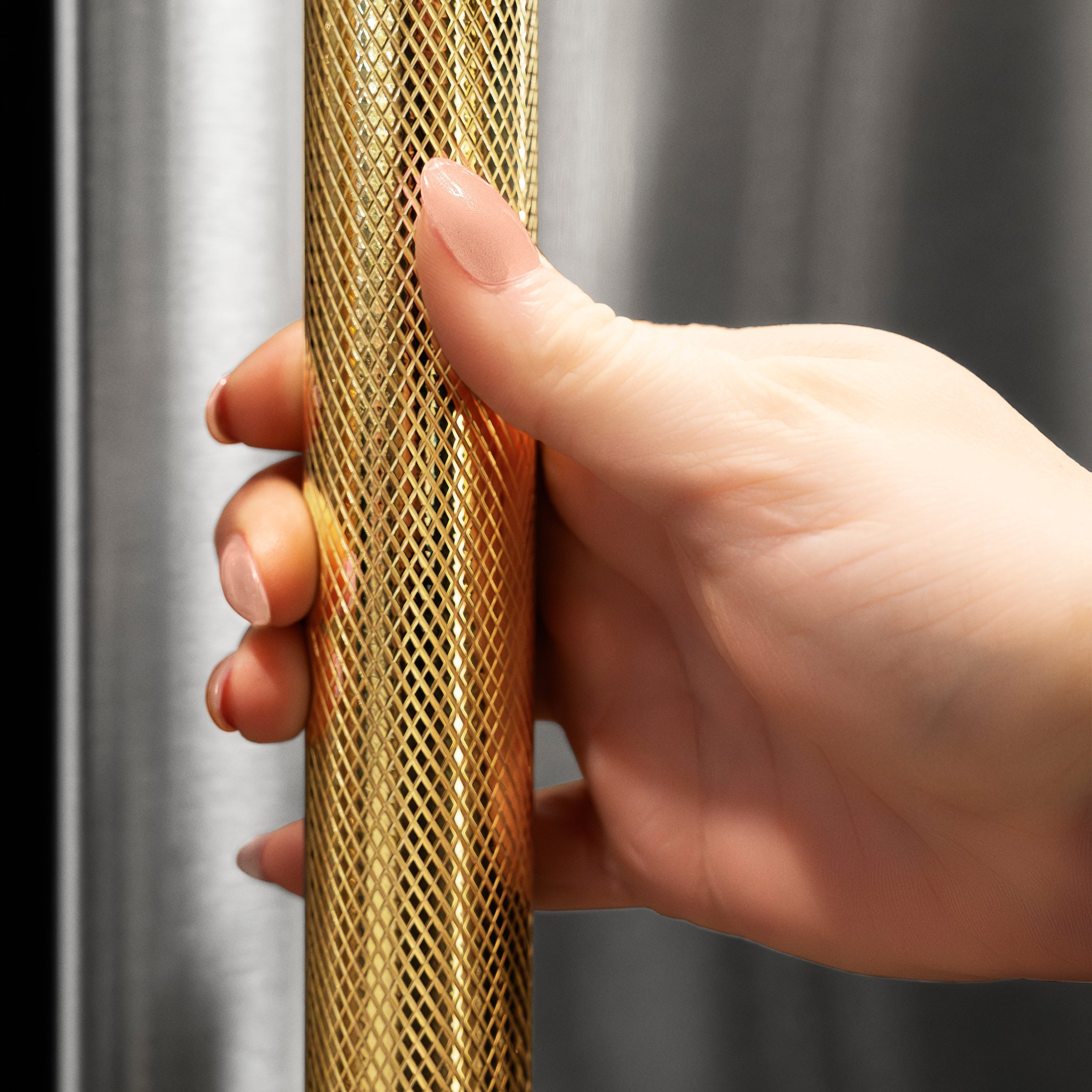 ZLINE 36 in. Counter-Depth French Door Refrigerator 21.6 cu. ft. Water and Ice Dispenser Fingerprint-Resistant Stainless Steel Polished Gold Helix Handles (RFMZ-W-36-KG)