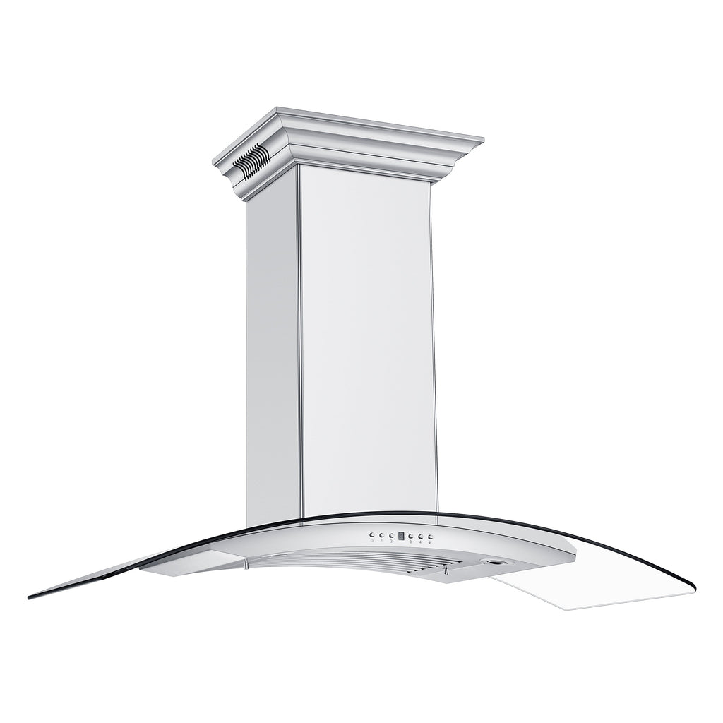 ZLINE 42 in. Wall Mount Range Hood with CrownSound Bluetooth Speakers, Stainless Steel, 400 CFM, LED Lighting (KN4CRN-BT-42)