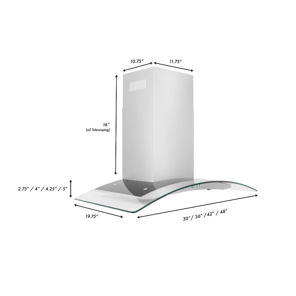 ZLINE 30 in. Wall Mount Range Hood Convertible Vent Stainless Steel & Glass (KN4-30)