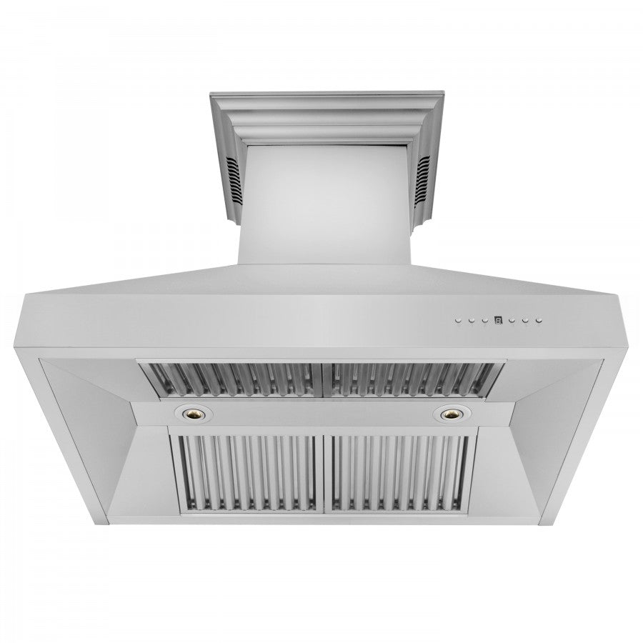ZLINE 36 in. Wall Mount Range Hood, Stainless Steel, 400 CFM, CrownSound Bluetooth Speakers (667CRN-BT-36)