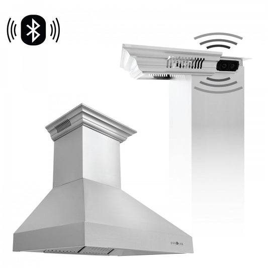 ZLINE 36 in. Wall Mount Range Hood, Stainless Steel, 400 CFM, CrownSound Bluetooth Speakers (667CRN-BT-36)