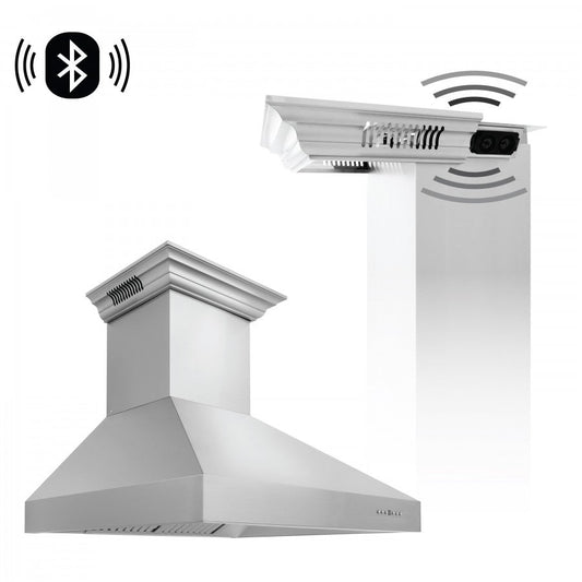 ZLINE 36 in. Wall Mount Range Hood Stainless Steel Built-In Bluetooth Speakers CrownSound® (697CRN-BT-36)