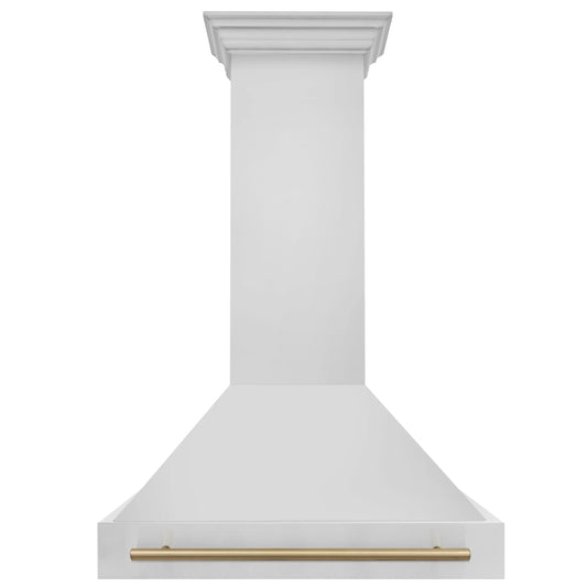 ZLINE 36 Inch Wall Mount Range Hood Stainless Steel Champagne Bronze Handle 8654STZ-36-CB