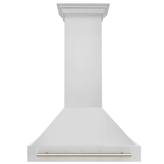 ZLINE 36 Inch Wall Mount Range Hood Stainless Steel Gold Handle Autograph Edition (8654STZ-36-G)