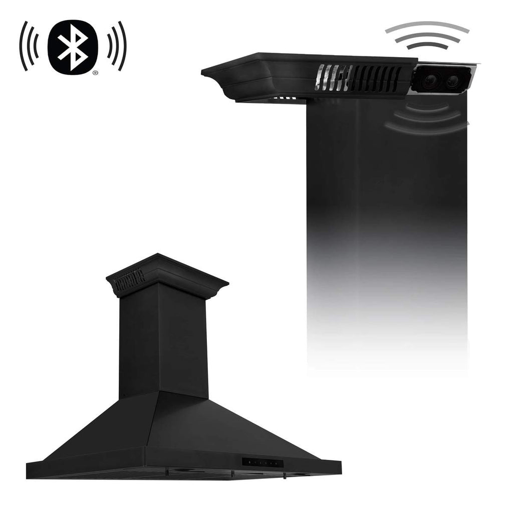 ZLINE 36 in. Wall Mount Range Hood Black Stainless Steel Bluetooth CrownSound Built-In Speakers (BSKBNCRN-BT-36)