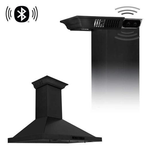 ZLINE 36 in. Wall Mount Range Hood Black Stainless Steel Bluetooth CrownSound Built-In Speakers (BSKBNCRN-BT-36)