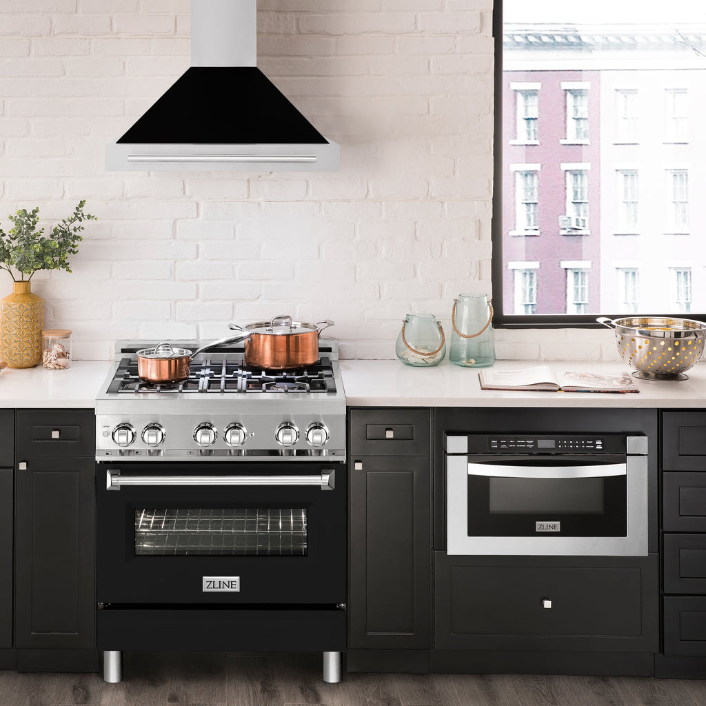 ZLINE 30 in. Wall Mount Range Hood Stainless Steel Black Matte Shell 4-Speed 400 CFM (KB4STX-BLM-30)