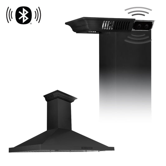 ZLINE 48 in. Wall Mount Range Hood Black Stainless Steel Bluetooth Crown Molding BSKBNCRN-BT-48