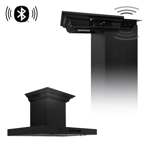 ZLINE 36 in. Wall Mount Range Hood 400 CFM Black Stainless Steel Bluetooth Crown Molding (BSKENCRN-BT-36)