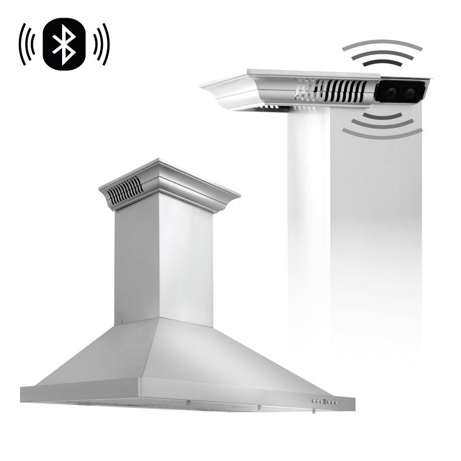 ZLINE 30 Inch Wall Mount Range Hood Stainless Steel Built-in Bluetooth Speakers 400 CFM (KBCRN-BT-30)