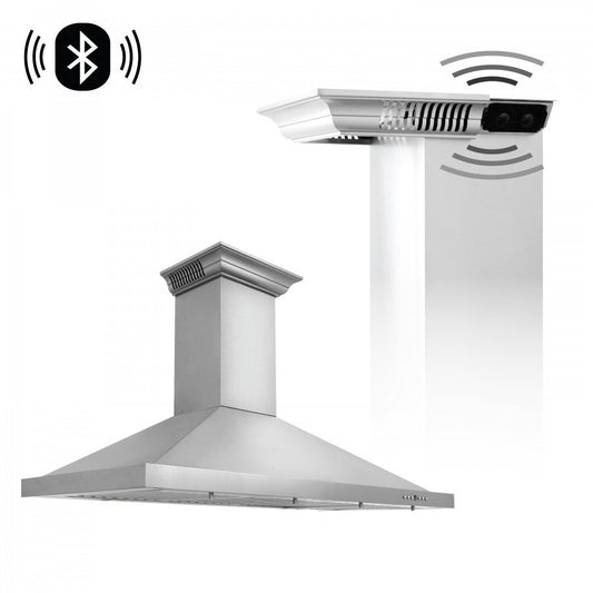 ZLINE 48 in. Wall Mount Range Hood 400 CFM Stainless Steel with CrownSound Bluetooth Speakers (KBCRN-BT-48)