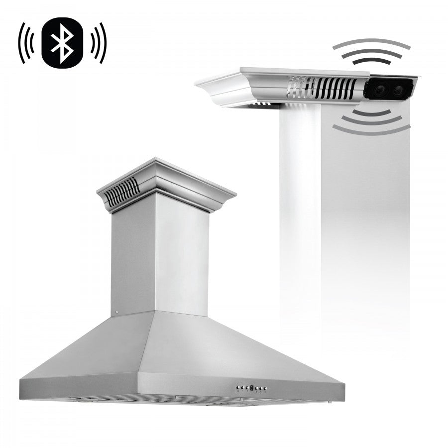 ZLINE 42 Inch Wall Mount Range Hood Stainless Steel with CrownSound Bluetooth Speakers (KL3CRN-BT-42)