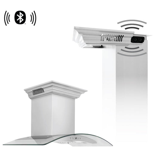 ZLINE 36 in. Wall Mount Range Hood Stainless Steel 400 CFM CrownSound Bluetooth Speakers 4-Speed (KN4CRN-BT-36)