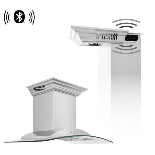 ZLINE 36 in. Wall Mount Range Hood 400 CFM Stainless Steel Bluetooth CrownSound Speakers (KNCRN-BT-36)
