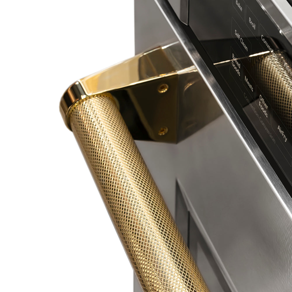 ZLINE Autograph 30" Professional True Convection Double Wall Oven with Air Fry and Self Clean in Stainless Steel with Polished Gold Helix Handles, WADZ-30-KG