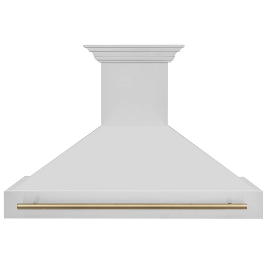 ZLINE 48" Wall Mount Range Hood Stainless Steel Champagne Bronze Handle Autograph Edition 8654STZ-48-CB