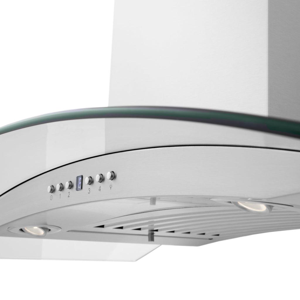 ZLINE 42 in. Wall Mount Range Hood with CrownSound Bluetooth Speakers, Stainless Steel, 400 CFM, LED Lighting (KN4CRN-BT-42)