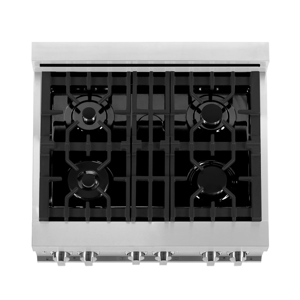 ZLINE 30-Inch Dual Fuel Range with Gas Burners, Electric Oven, Griddle, and White Matte Door in Stainless Steel (4.0 cu. ft.), Model RA-WM-GR-30