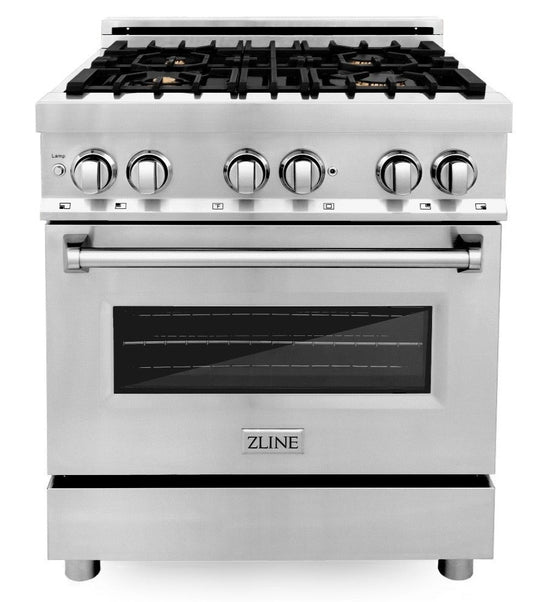ZLINE 30" Dual Fuel Range with Gas Cooktop and Electric Oven, Stainless Steel with Brass Burners (RA-BR-30)
