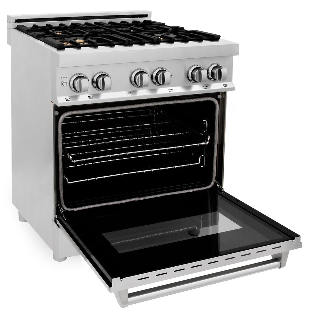 ZLINE 30" Dual Fuel Range with Gas Cooktop and Electric Oven, Stainless Steel with Brass Burners (RA-BR-30)