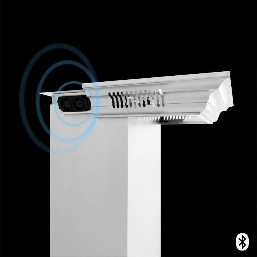 ZLINE 42 in. Wall Mount Range Hood 400 CFM Stainless Steel Bluetooth Speakers CrownSound® (KECRN-BT-42)