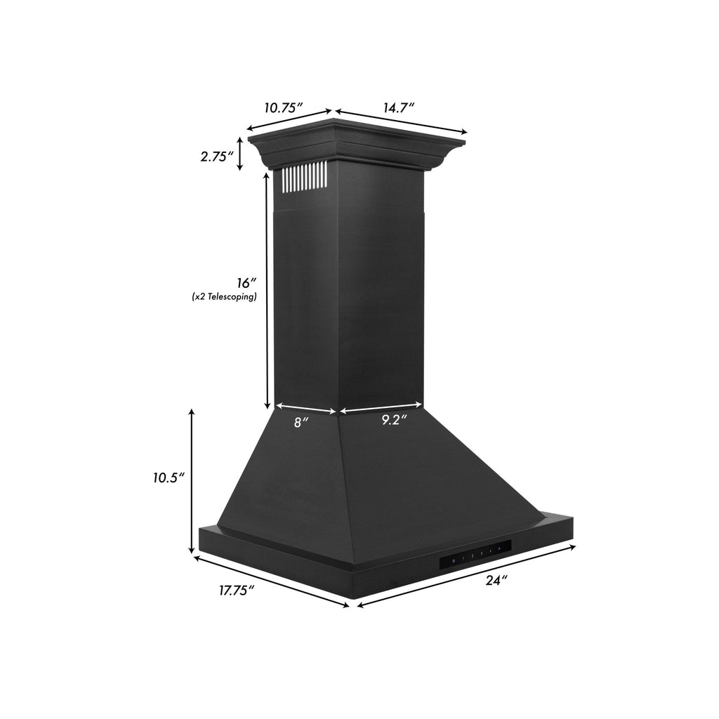 ZLINE 42 in. Wall Mount Range Hood Convertible Vent 400 CFM Black Stainless Steel Crown Molding (BSKBNCRN-42)