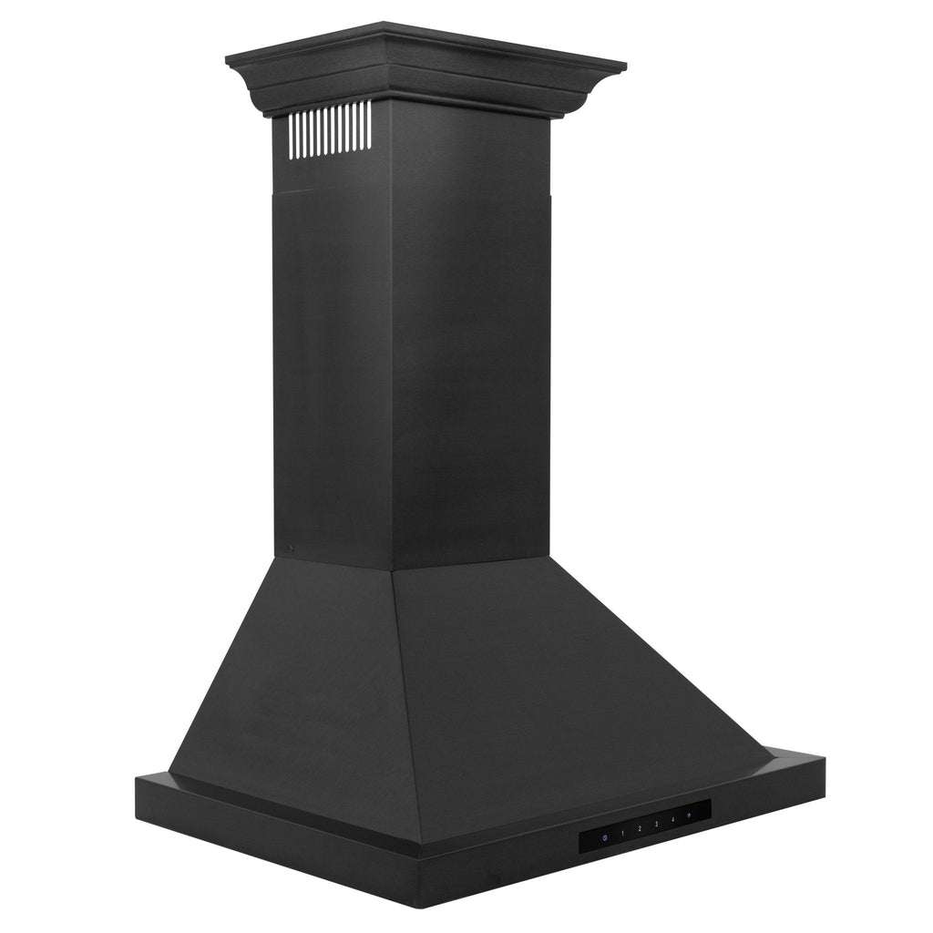 ZLINE 36 in. Wall Mount Range Hood Convertible Vent Black Stainless Steel with Crown Molding (BSKBNCRN-36)
