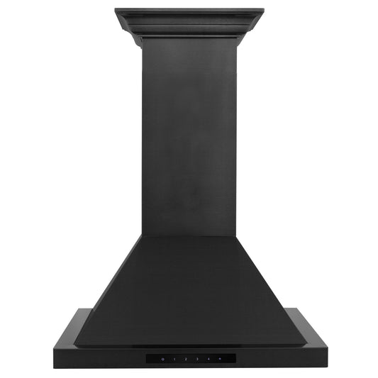 ZLINE 36 in. Wall Mount Range Hood Convertible Vent Black Stainless Steel with Crown Molding (BSKBNCRN-36)