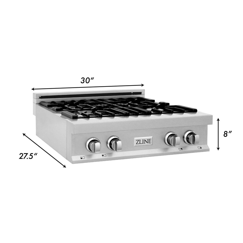 ZLINE 30" Legacy Gas Rangetop with 4 Brass Burners and Porcelain Cooktop in Satin Stainless Steel with Griddle, RTS-BR-GR-30