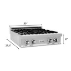 ZLINE 30" Legacy Gas Rangetop with 4 Brass Burners and Porcelain Cooktop in Satin Stainless Steel with Griddle, RTS-BR-GR-30