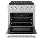 ZLINE 30-Inch Paramount Gas Range 4.2 cu. ft. Convection Oven with 4 Burner Cooktop, Satin Stainless Steel with White Matte Door (SGRS-WM-30)