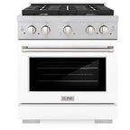 ZLINE 30-Inch Paramount Gas Range 4.2 cu. ft. Convection Oven with 4 Burner Cooktop, Satin Stainless Steel with White Matte Door (SGRS-WM-30)