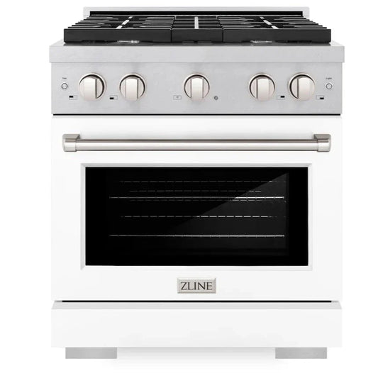 ZLINE 30-Inch Paramount Gas Range 4.2 cu. ft. Convection Oven with 4 Burner Cooktop, Satin Stainless Steel with White Matte Door (SGRS-WM-30)