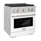 ZLINE 30-Inch Paramount Gas Range 4.2 cu. ft. Convection Oven with 4 Burner Cooktop, Satin Stainless Steel with White Matte Door (SGRS-WM-30)