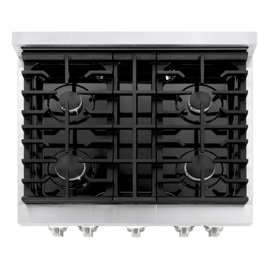 ZLINE 30-Inch Paramount Gas Range 4.2 cu. ft. Convection Oven with 4 Burner Cooktop, Satin Stainless Steel with White Matte Door (SGRS-WM-30)