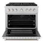 ZLINE  36 in. Paramount Gas Range with 6 Burners, 5.2 cu. ft. Convection Oven, Satin Stainless Steel with White Matte Door (SGRS-WM-36)