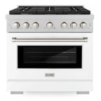 ZLINE  36 in. Paramount Gas Range with 6 Burners, 5.2 cu. ft. Convection Oven, Satin Stainless Steel with White Matte Door (SGRS-WM-36)