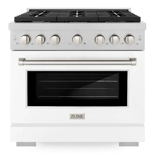 ZLINE  36 in. Paramount Gas Range with 6 Burners, 5.2 cu. ft. Convection Oven, Satin Stainless Steel with White Matte Door (SGRS-WM-36)