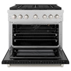 ZLINE 36 in. 5.2 cu. ft. Paramount Gas Range with 6 Burners and Convection Oven in Satin Stainless Steel with Black Matte Door (SGRS-BLM-36)