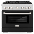 ZLINE 36 in. 5.2 cu. ft. Paramount Gas Range with 6 Burners and Convection Oven in Satin Stainless Steel with Black Matte Door (SGRS-BLM-36)