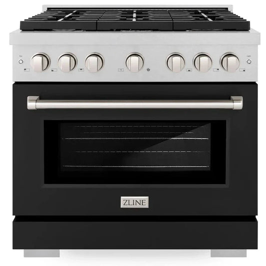 ZLINE 36 in. 5.2 cu. ft. Paramount Gas Range with 6 Burners and Convection Oven in Satin Stainless Steel with Black Matte Door (SGRS-BLM-36)