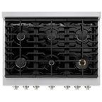 ZLINE 36 in. 5.2 cu. ft. Paramount Gas Range with 6 Burners and Convection Oven in Satin Stainless Steel with Black Matte Door (SGRS-BLM-36)