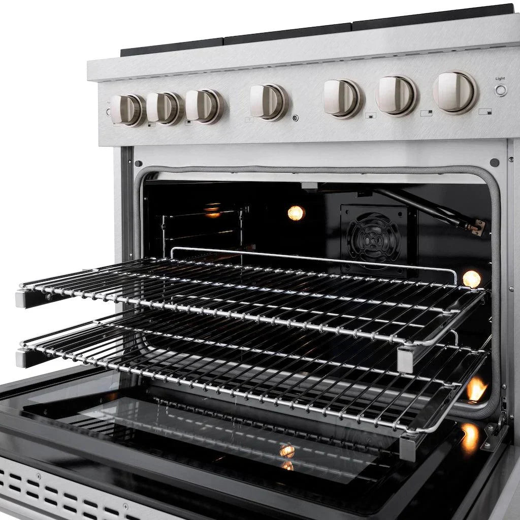 ZLINE 36 in. Paramount Gas Range with 6 Brass Burners and 5.2 cu. ft. Convection Gas Oven in Satin Stainless Steel (SGRS-BR-36)