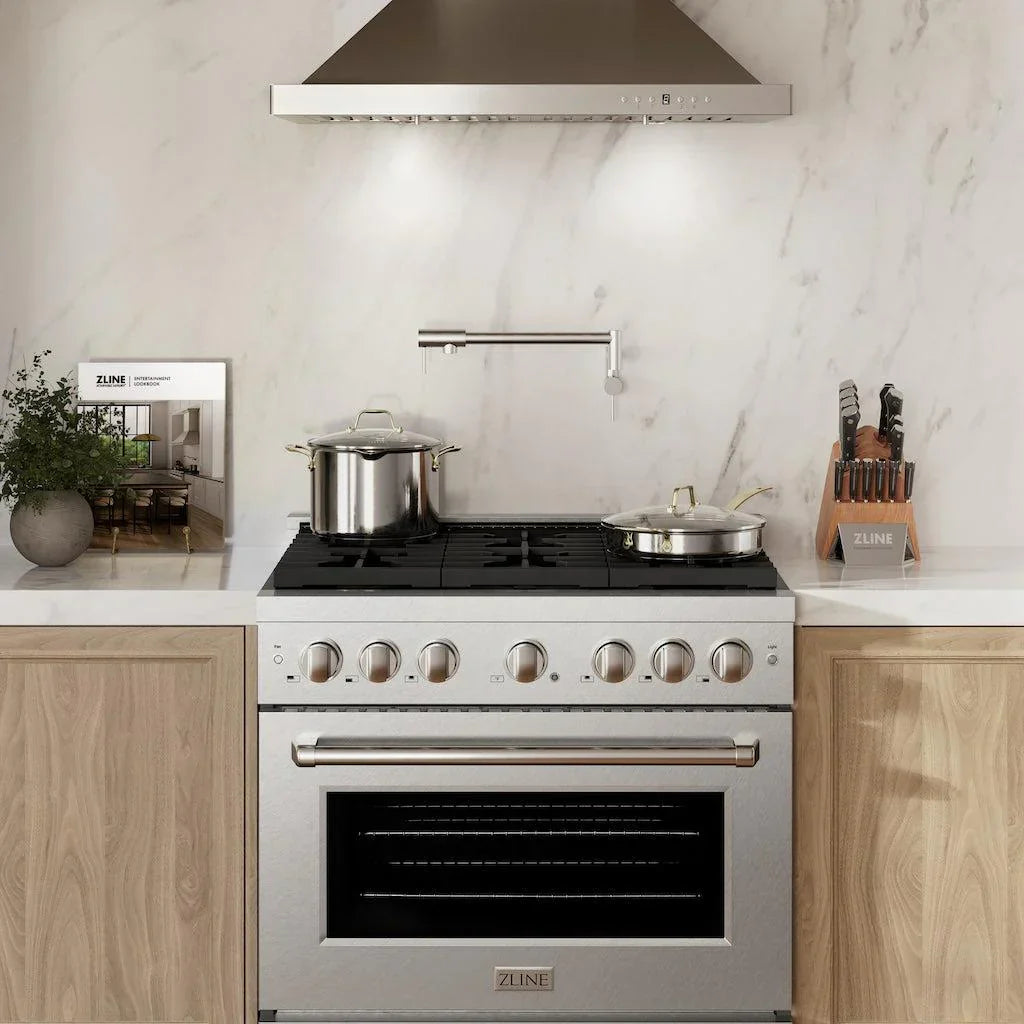 ZLINE 36 in. Paramount Gas Range with 6 Brass Burners and 5.2 cu. ft. Convection Gas Oven in Satin Stainless Steel (SGRS-BR-36)