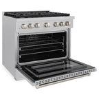ZLINE 36 in. Paramount Gas Range with 6 Brass Burners and 5.2 cu. ft. Convection Gas Oven in Satin Stainless Steel (SGRS-BR-36)