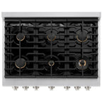 ZLINE 36 in. Paramount Gas Range with 6 Brass Burners and 5.2 cu. ft. Convection Gas Oven in Satin Stainless Steel (SGRS-BR-36)