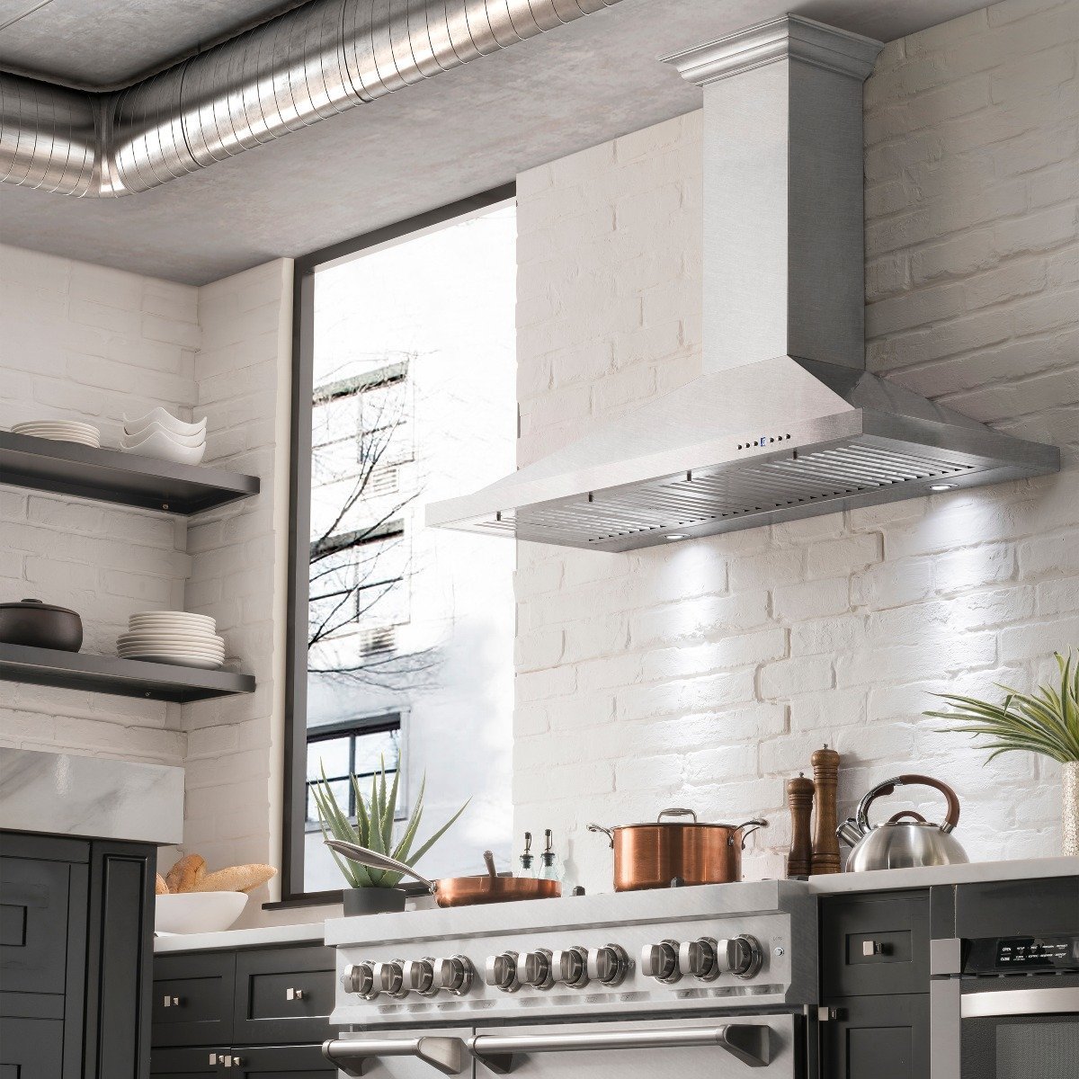 ZLINE Appliance Package - 30" Professional Double Wall Oven, 48" Rangetop, Range Hood In Satin Stainless Steel, 3KP-RTSRH48-AWD