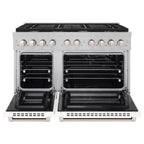 ZLINE 48 in. 6.7 cu. ft. Paramount Double Oven Gas Range with 8 Burners, Convection Oven, Satin Stainless Steel with White Matte Doors (SGRS-WM-48)