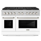 ZLINE 48 in. 6.7 cu. ft. Paramount Double Oven Gas Range with 8 Burners, Convection Oven, Satin Stainless Steel with White Matte Doors (SGRS-WM-48)